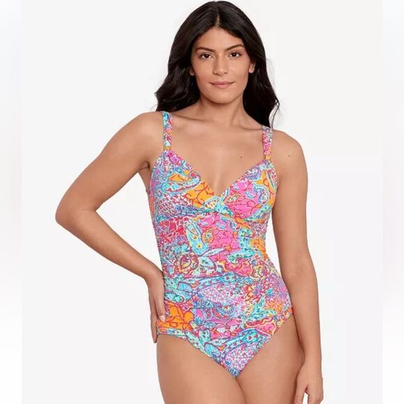 Lauren Ralph Lauren Surplice Printed One-Piece Swimsuit swim wear size Us 10 - Picture 1 of 10